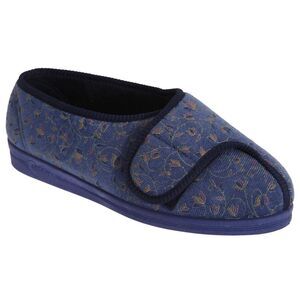 Comfylux Womens/Ladies Helen Floral Superwide Velcro Slippers / Blueberry
